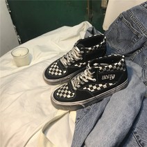 스트릿 학생 캐주얼 구제 체크 하이탑 캔버스화 커스텀 빈티지 더티슈즈 스니커즈
