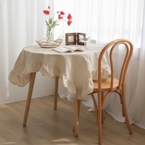 빈티지 레이스 린넨 광목 원형2 4 6인용 미니 테이블보, 140X260, 베이지