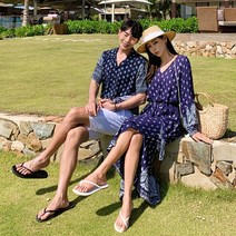 페이즐리 비치 원피스 커플룩 신혼여행 휴양지 시밀러룩 OP17987F