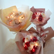 라온플라워 LED 비누꽃다발, 살구믹스, 5송이추가, LED추가안함