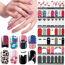 YIKOU 네일스티커 네일아트/풀커버, 02.블랙앤화이트 - 화이트스트라이프, 1EA