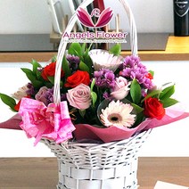엔젤스플라워 꽃배달서비스 마음을 전하는 꽃바구니 생화 꽃상자 케이크, F02_고급형_러브러브, 1개