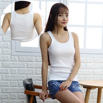 러브이즈 골지 롱U넥나시 국내원단 국내생산 민소매 나시티 끈나시 고신축성 Free Size