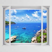 아트박스/꾸밈 cy699-힐링의바다섬_창문그림액자(중형)_디자인시트지, A타입-내부창문형