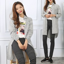 턴키 스트라이프 롱셔츠 코디룩