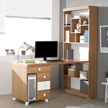 스킬디자인 스마일 H형 800 1인용책상+책장세트 [본체서랍통], 오크