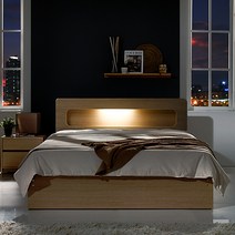 삼익가구 로이 LED 평상형 침대 + 파워 본넬스프링 매트리스 세트 방문설치, 내츄럴오크