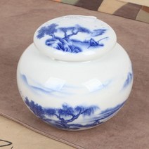 청화 백자 고급 단지형 차통(산수)