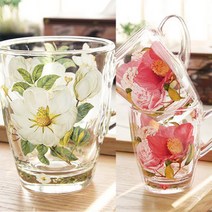 데코하우스 케냐 유리 머그컵 2P세트 머그세트 유리컵, 케냐 유리머그 목련 2P세트