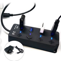 셀인스텍 USB3.0 4포트 개별스위치 USB확장 연장 USB허브, USB3.0 HUB-S430+전용아답터