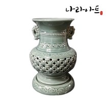 나라아트 옹기 투각청자분(대) 난화분 화분