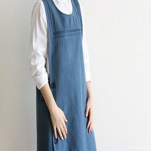 강남콩 패턴 자수 버튼 고급 앞치마 원피스 넉넉한사이즈 앞치마 어린이집 유치원 교회 단체복 카페 새학기 선생님 예쁜 소녀룩 홈패션 홈웨어 쇼핑몰 옆단추 포모나유통, 블루, 1개