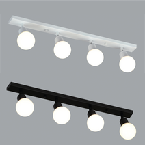 우리집플러스 볼4등 일자직부 블랙 화이트 램프별도 주방조명 일자등, 4등 블랙