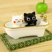 카자리코 유리 미니어처 욕조속의 고양이 커플 피규어 귀여운 인테리어 소품