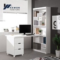 하원가구 해피룸 키큰 800책장+1500상판+서랍통 책상, 800책장+1500상판+서랍통_책상세트_화이트