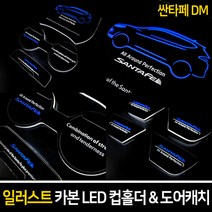 카이만 [싼타페DM] 자동차 일러스트 카본 LED 컵홀더 & 도어캐치, LED도어캐치 (LED색상:블루), 1세트