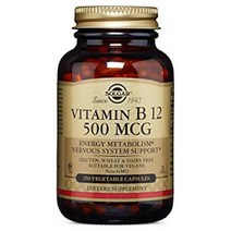솔가 비타민 B12 500mcg 베지터블 캡슐 글루텐 프리 비건 무설탕, 250개입, 1개