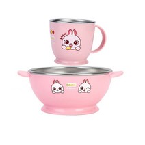 에디슨 프렌즈 논슬립 스텐식기 세트 유아동식기, 핑크 공기+한손컵