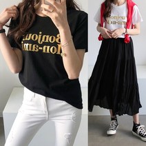 하늘바라기 여성용 레터링 호일 나염 티 반팔 티셔츠