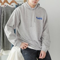 플레이즈 남성용 자체제작 2컬러 후드 스트링 루즈핏 레터링 포인트 커플룩 자수 티셔츠 맨투맨 후드티