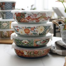 일본 아리타 원형 삼절 찬통 (4style / 뚜껑포함) 택1, 아리타 원형 찬통 [낮은형 / 하몬]