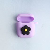스마트커버 데이지꽃 퍼플 플라워 에어팟키링 에어팟케이스 자동차키홀더, 연퍼플케이스_블랙꽃