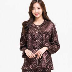 이라인 여성용 라떼 실크 라운드상하잠옷