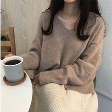 여성 데일리 브이넥 니트티 스웨터 긴팔 티셔츠 13 XAZ13 563108592454_xDkA