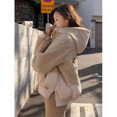 더 알지구 여성 가을 겨울 여자 뽀글이 후리스 바느질 양고기 플러시면 이불 여성 2019 새로운 한국어 겨울 인 빵면 의류 짧은 코트 코트 코트