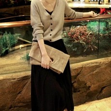 MW 가을 여성 브이넥 캐시미어 니트 가디건 3 Cetx6