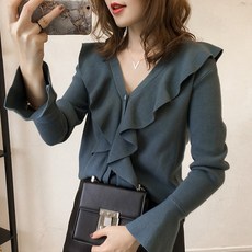 ZoneSHOP 브이넥 오버핏 여성 니트티 나팔소매 빅사이즈 티Q13 577298793263