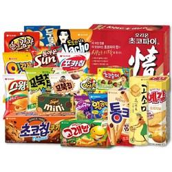 [스낵천사] 오리온 과자 과자세트 선물세트 초코파이 후레쉬베리 포카칩 스윙칩 꼬북칩 고래밥 초코송이 오징어땅콩 눈을감자 치킨팝 고소미 예감 마이구미 오~해피박스 20종 1세트, 1개, 총 20종