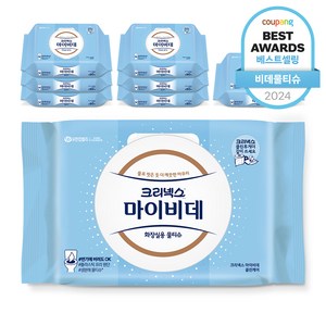 마이비데 클린케어 화장실용 물티슈 캡형, 80개입, 8개