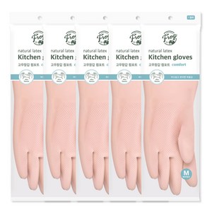 프로그 라텍스 고무장갑 컴포트, 베이비핑크, 중(M), 5세트