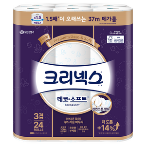 크리넥스 3겹 데코&소프트 천연펄프 고급롤화장지, 37m, 24개입, 1개