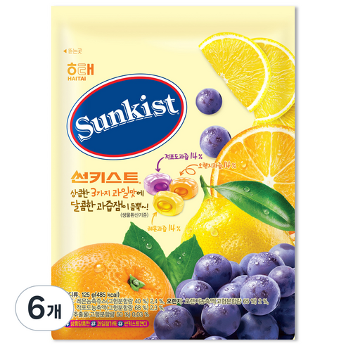 썬키스트 캔디, 125g, 6개