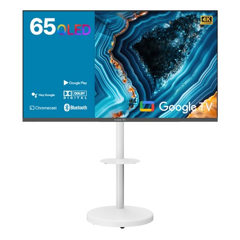 익스프레스럭 와이드뷰 4K UHD QLED 구글 스마트 TV + 이동식 화이트 스탠드, 165cm(65인치), EKW651QA, 이동형 스탠드, 방문설치