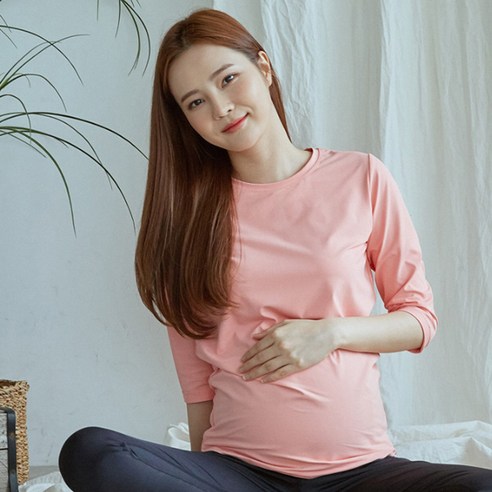 블룸마터니티 블룸 롤업 7부 임산부 요가 티셔츠, 살몬로즈