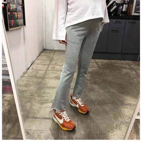 최신마미 임산부 톡 면 부츠컷 팬츠, 그레이