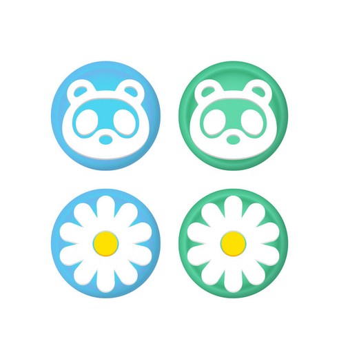 호후 닌텐도 스위치 조이스틱 커버 동숲 너구리 앤 꽃 4p, 단일상품, 동숲 너구리 꽃, 4개