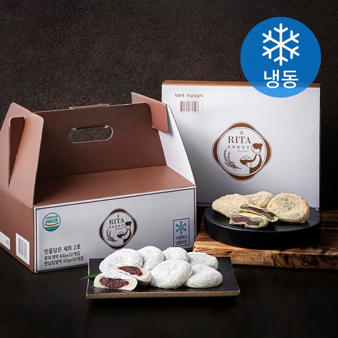 [로켓프레시] 리타방앗간 콩쑥개떡 60g x 32개 + 옛날찹쌀떡 60g x 30개 맛을담은 세트 2호 (냉동)