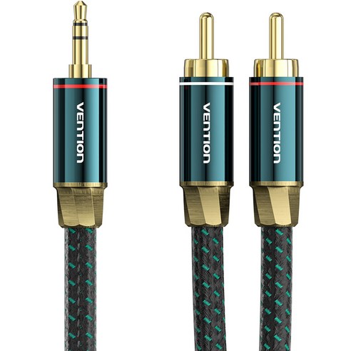 벤션 은도금코어 스테레오 to 2 RCA 케이블 3.5mm, BCSGD-0.5m, 그린