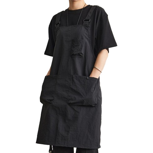 다퍼남 오버사이즈 핏 멜빵 앞치마, 블랙, 1개