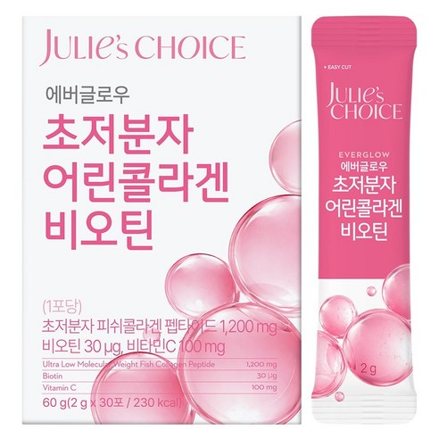 줄리스초이스 에버글로우 초저분자 어린콜라겐 비오틴 30p, 1개, 60g