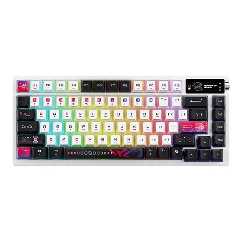 ROG AZOTH X V2 한글 알루미늄 75% OLED 5중흡음 핫스왑 무선 텐키리스 기계식 키보드, 블랙 + 화이트, 90MP044F-BKKA30, 적축