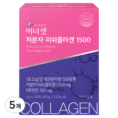 이너셋 저분자 피쉬콜라겐 1500 30p, 60g, 5개