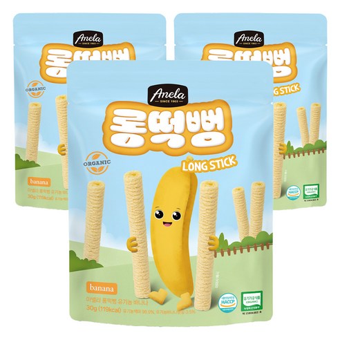 아넬라 유기농 롱떡뻥 바나나 롱스틱, 바나나맛, 30g, 3개