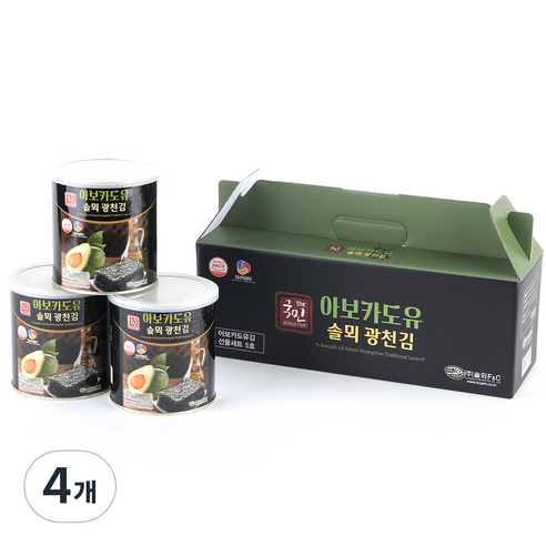 더국민 아보카도유 솔뫼 광천김 캔 3p 선물세트, 4개, 90g