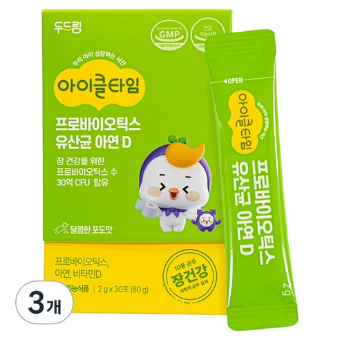 두드림 아이클타임 프로바이오틱스 유산균 아연 D 30p, 60g, 3개