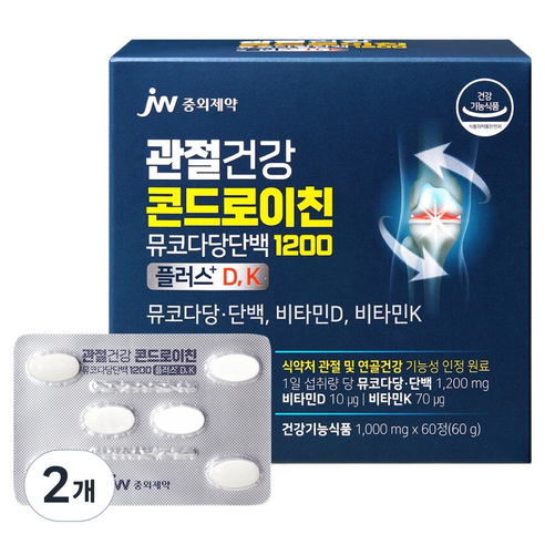JW중외제약 관절건강 콘드로이친 뮤코다당단백 1200 플러스 D, K
